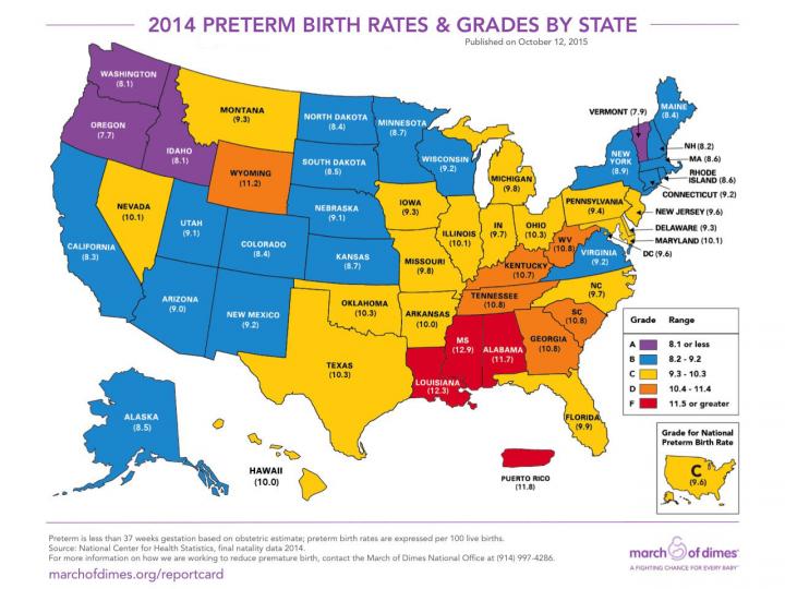 2015 March of Dimes March of Dimes Premature Birth Report Card US Map