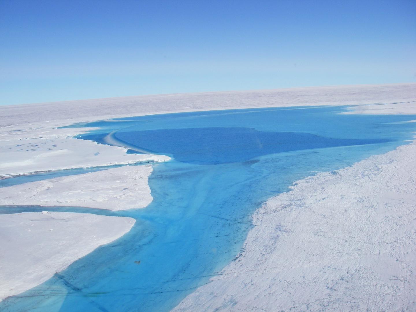 Surface Lake on Greenland Ice Sheet -- Aerial View