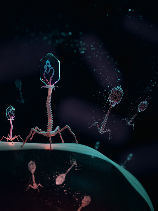 Phages infect a bacterial cell
