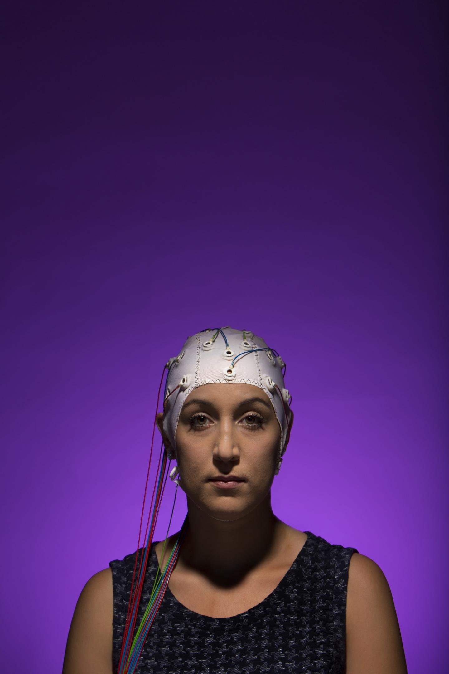Woman Wearing EEG Headset