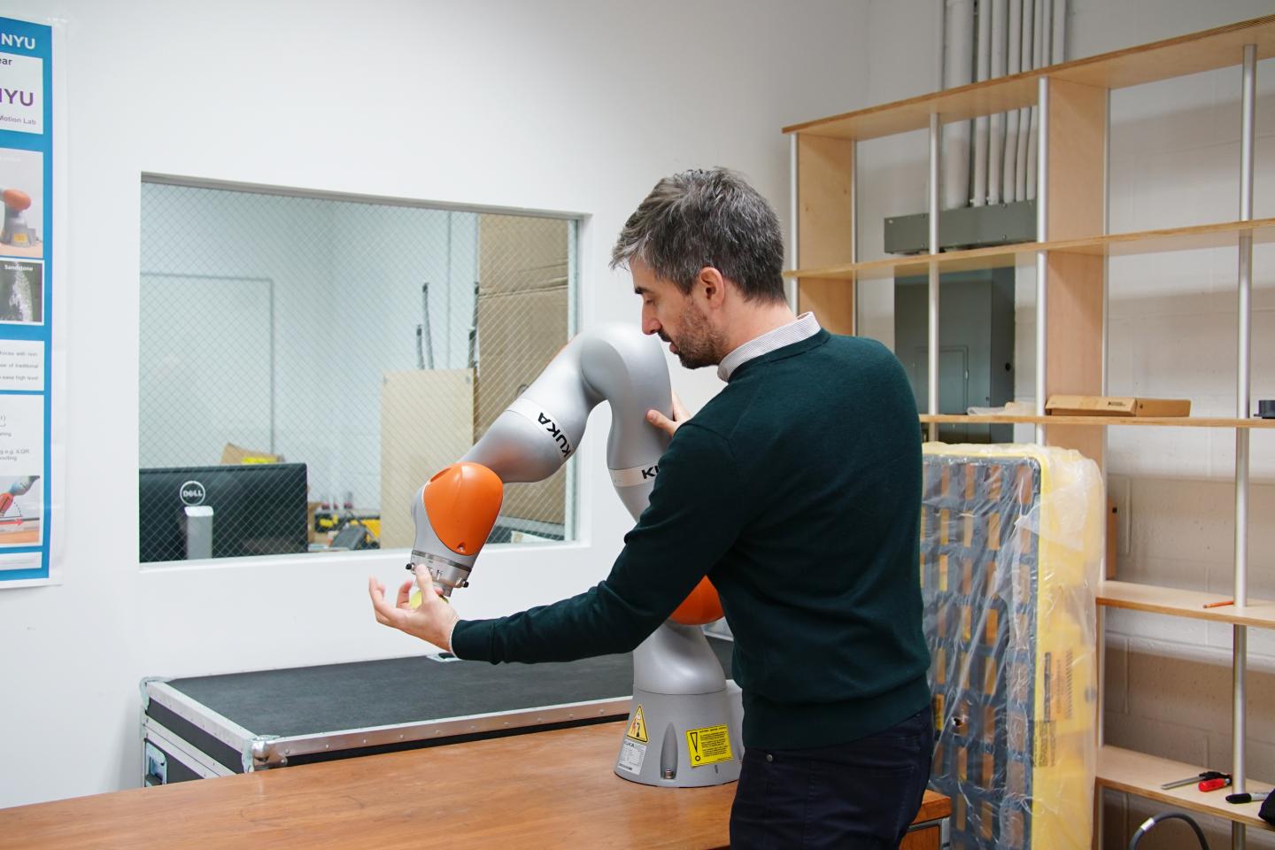 NYU Tandon Professor Ludovic Righetti with 5G-enabled Robotic Arm