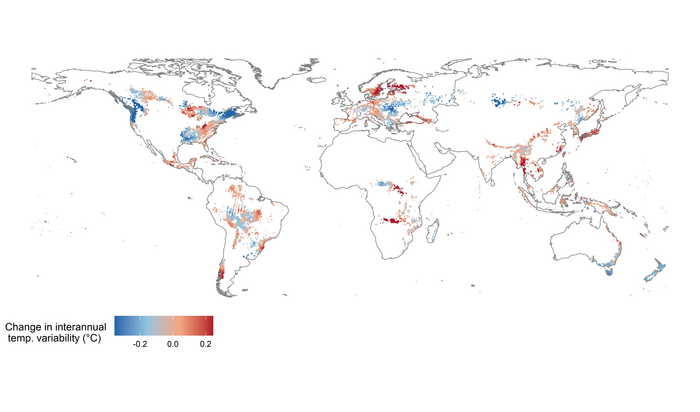 Change in inter-annual temperature variability in the world's forests since the mid-20th century