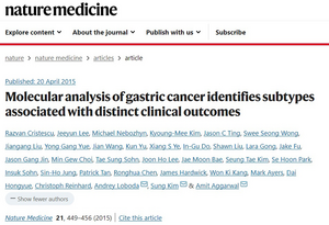 Molecular typing of gastric cancer can be used to identify different patient prognostic outcomes