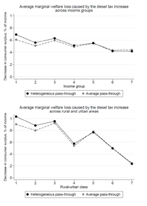 Distributional effects of the diesel carbon tax increase across income groups and rural-urban classes