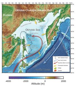 Map showing the tectonic units in the Okhotsk Basin and adjacent areas.