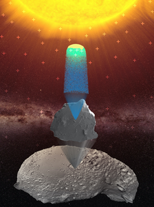 Graphic showing creation of water molecules from asteroid dust