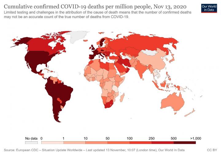 Cumulative confirmed deaths from Covid19 infection. Credit ourworldindata.org.