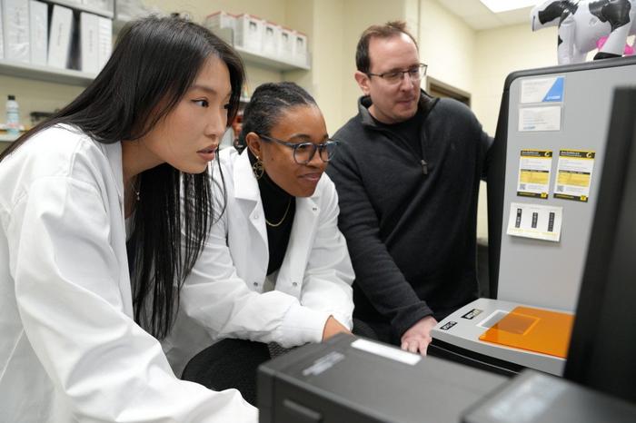 (From left) Yeeun Bae and Morgan Patrick, both Ph.D. students, work with Associate Professor Tim Jarome to help identify distinct molecular differences in how the brains of victims and witnesses process trauma.