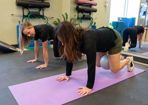 Nicole Gerardi-Lukens works on exercises to improve pelvic floor function with occupational therapist Tessa Ladd.