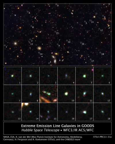 Hubble: 18 Tiny Galaxies