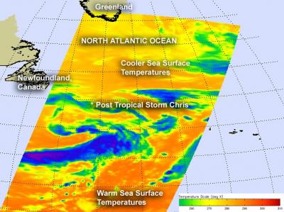 NASA Sees Cooler Sea Surface Temperatures Sap Chris' Strength