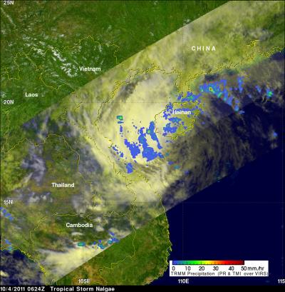 TRMM Satellite Rainfall in Tropical Depression Nalgae