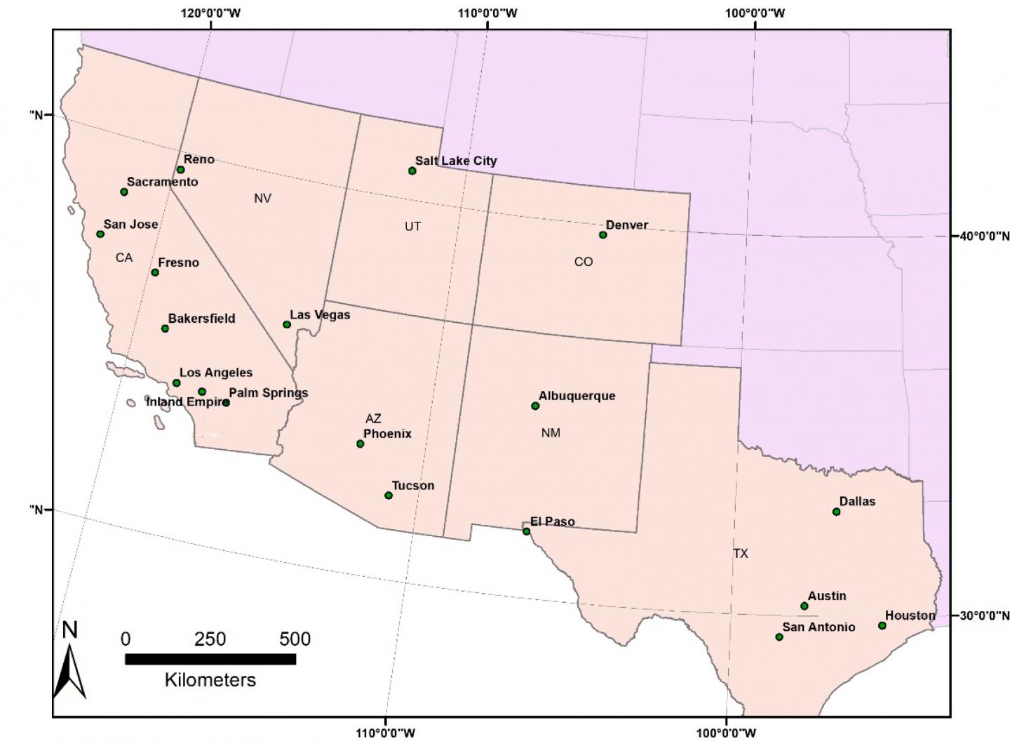 Climate map of Southwestern United States