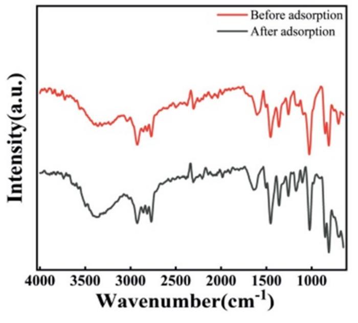 Infrared spectrum before and after adsorption of polyphenols by D301 resin