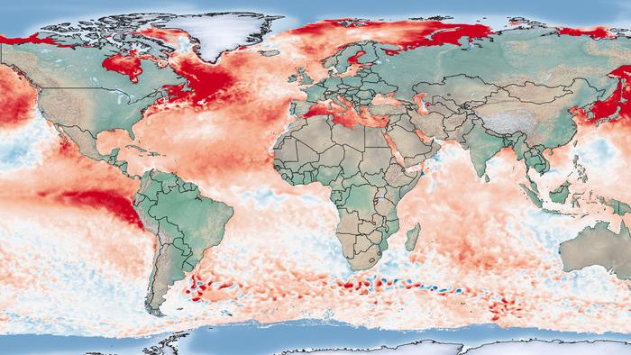 Anomaly of ocean surface temperature on July 31, 2023 (reference period 1985 to 2012; data from NOAA/Coral Reef Watch). (Graphics: Bernhard Mühr, CEDIM/KIT)