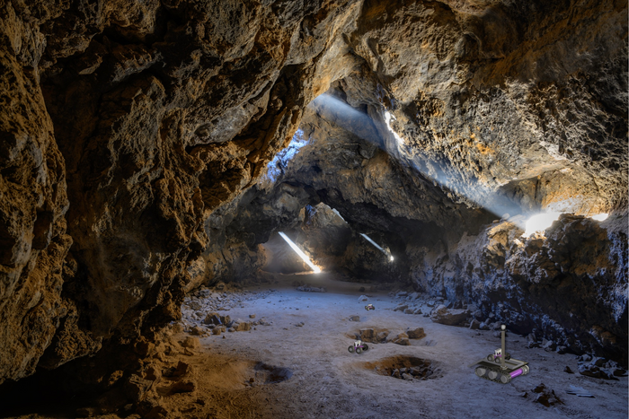 Lava tube with rovers