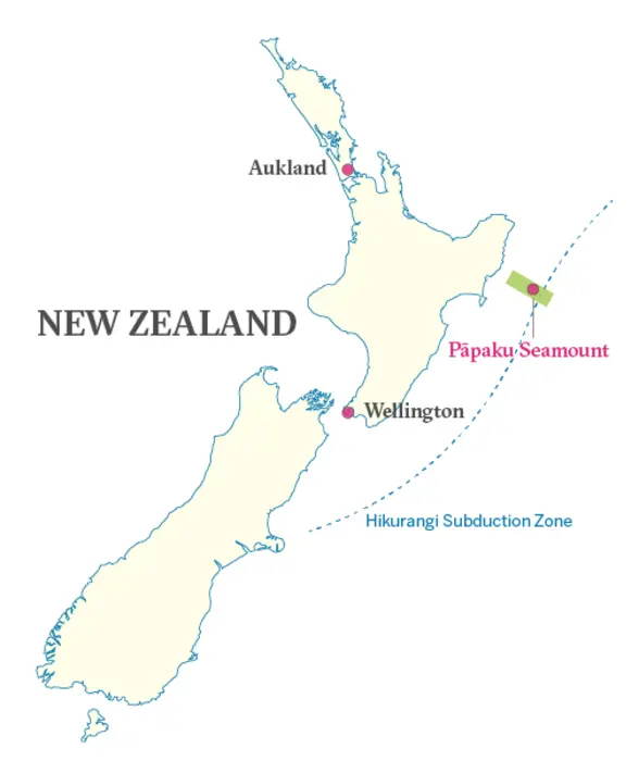 New Zealand map showing Pāpaku Seamount