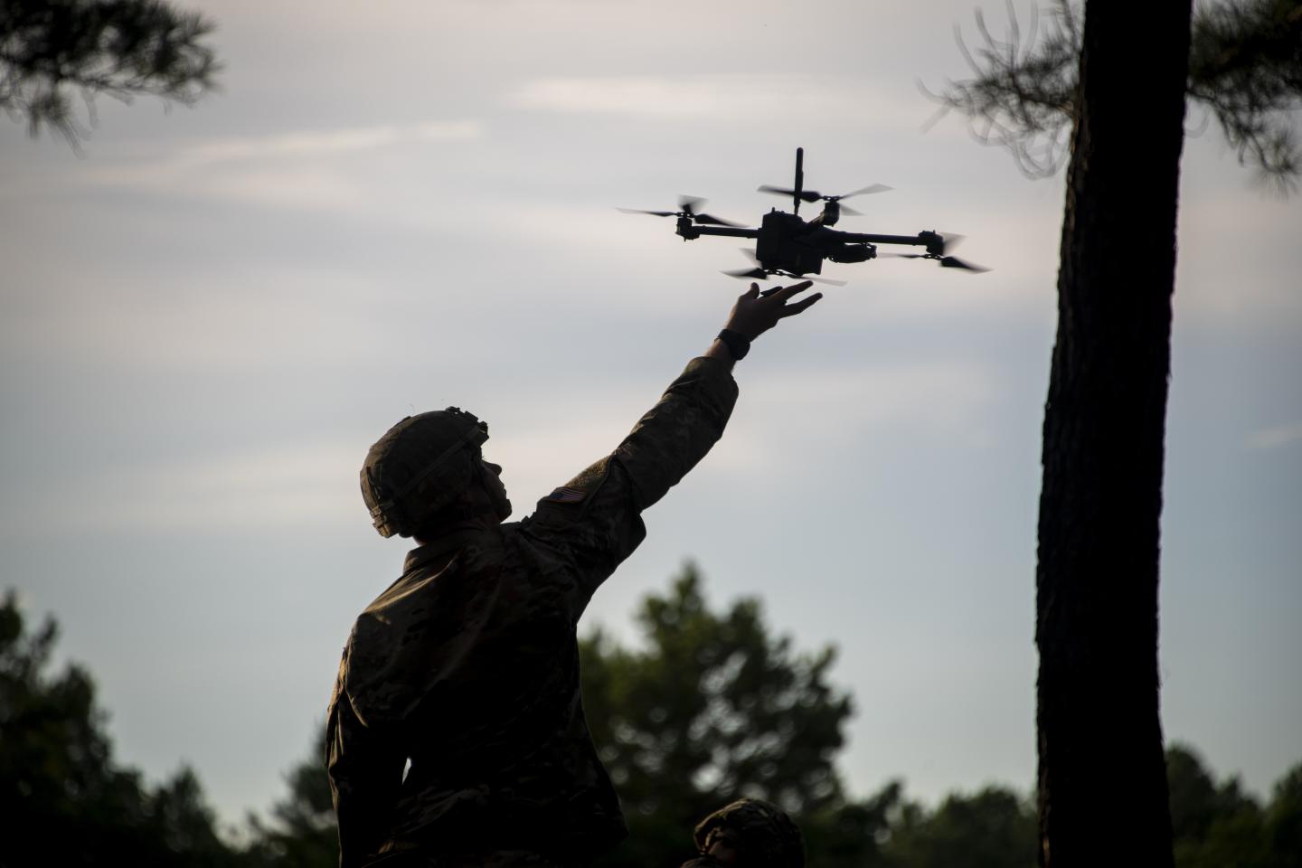 Soldier hand-launches drone