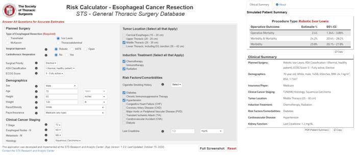 Risk Calculator - Esophageal Cancer Resection