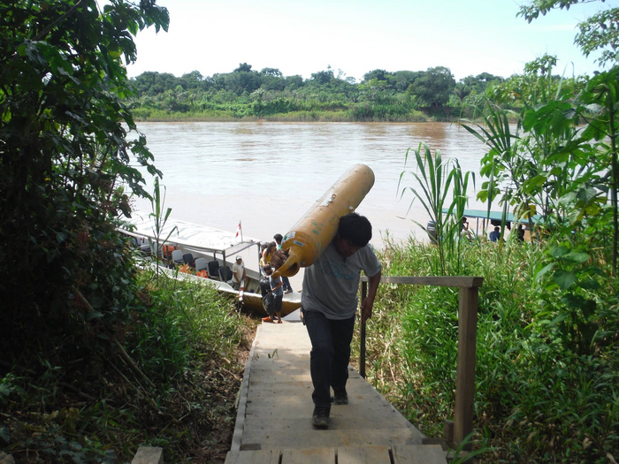 Laboratory equipment transport into the rainforest
