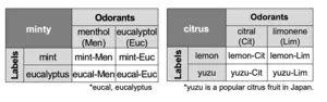 Combinations of words and odors.