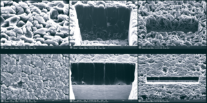 SEM images showing effect of pressure on lithium deposits in batteries