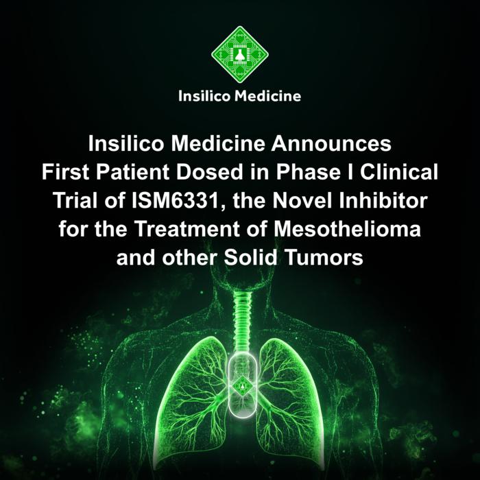 The first patient has been dosed in the global multicenter Phase I Trial of ISM6331, a novel pan-TEAD inhibitor developed from Insilico's generative chemistry engine Chemistry42, for the treatment of mesothelioma and other solid tumors.